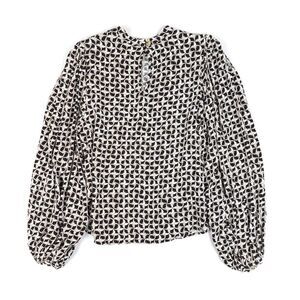 OTHER STORIES Chain Print Long Sleeve Blouse Balloon Sleeves Clean Girl 6 Black